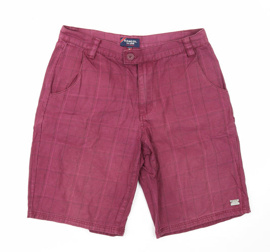 Kamngol Mens Purple Plaid Cotton Chino Shorts Size M Regular Zip