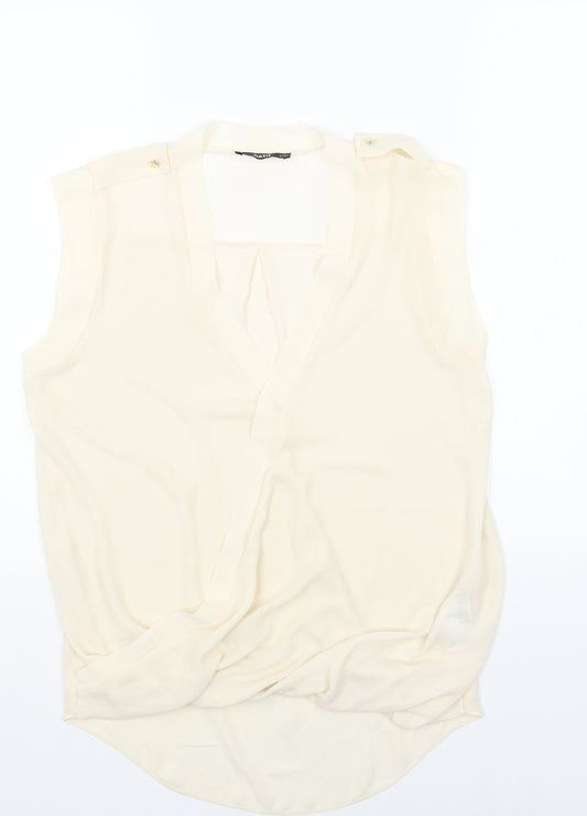 Oasis Womens Beige Polyester Basic Blouse Size 8 V-Neck