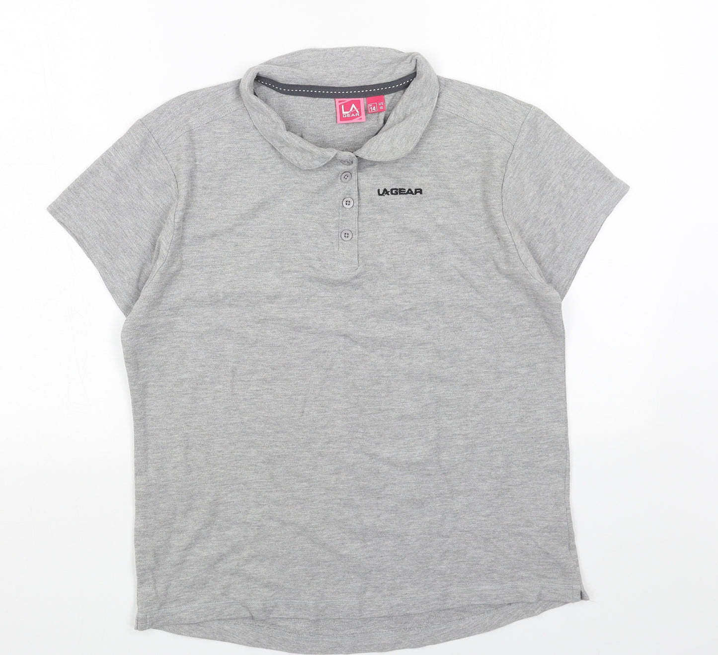 LA Gear Womens Grey Cotton Basic T-Shirt Size 14 V-Neck