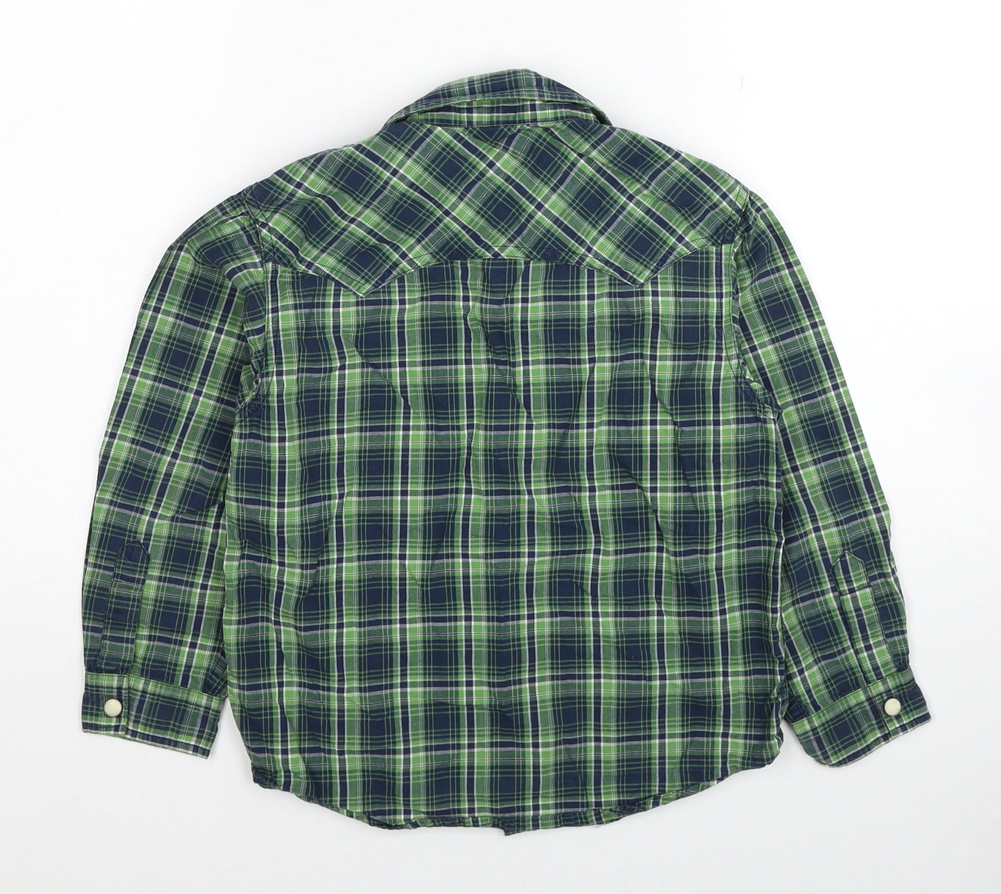 Bossini Boys Green Plaid Cotton Basic Button-Up Size 6-7 Years Collared Snap