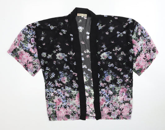 Cameo Rose Womens Black Floral Polyester Kimono Blouse Size 10 V-Neck