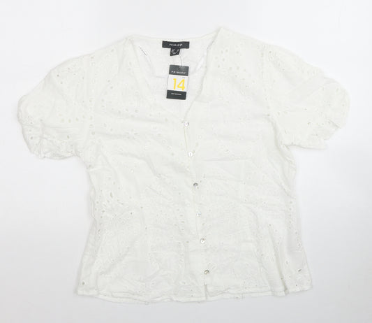 Primark Womens White Cotton Basic Blouse Size 14 V-Neck
