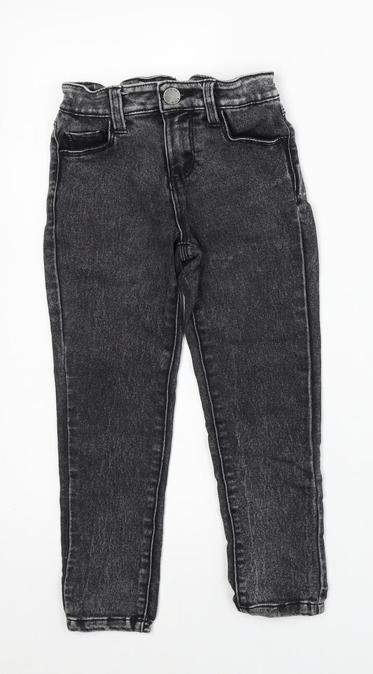 Denim & Co. Girls Black Cotton Skinny Jeans Size 4-5 Years Regular Zip