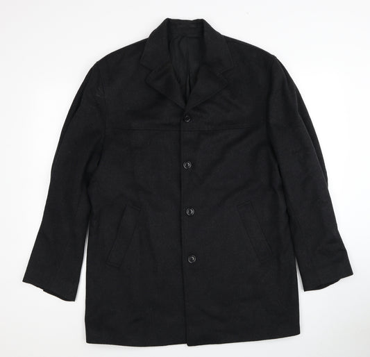 Preworn Mens Black Overcoat Coat Size 40 Button