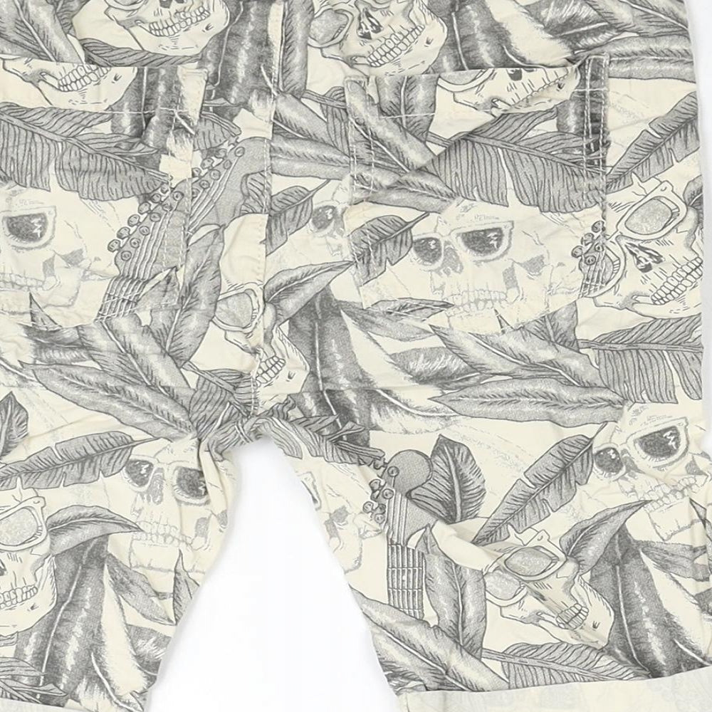 TU Boys Beige Geometric Cotton Sweat Shorts Size 8 Years Regular Drawstring - Skull