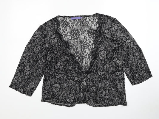 Autonomy Womens Black Polyester Kimono Blouse Size 18 V-Neck