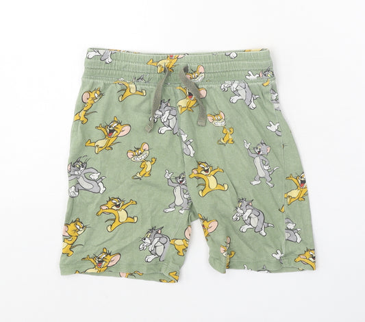 H&M Boys Green Geometric 100% Cotton Sweat Shorts Size 5-6 Years Regular Drawstring - Tom & Jerry