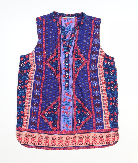 George Womens Multicoloured Geometric Polyester Basic Blouse Size 14 V-Neck