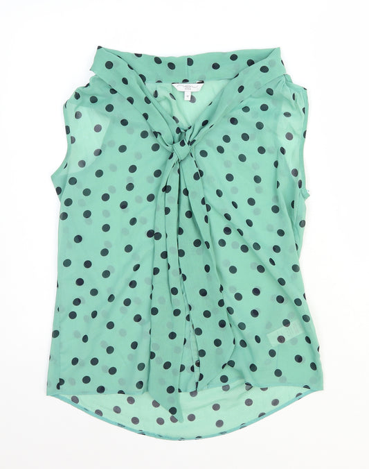 New Look Womens Green Polka Dot Polyester Basic Blouse Size 12 V-Neck