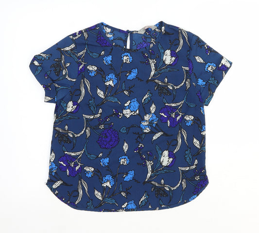 Dorothy Perkins Womens Blue Geometric Polyester Basic Blouse Size 10 Round Neck