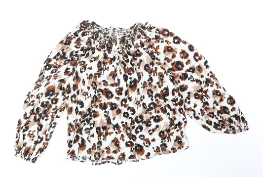 TU Womens Brown Animal Print Viscose Basic Blouse Size 12 Round Neck - Leopard Print