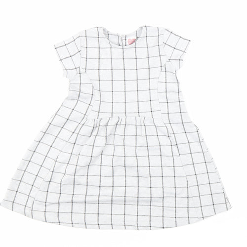 St Bernard Girls Grey Plaid Polyester A-Line Size 6 Years Round Neck Button