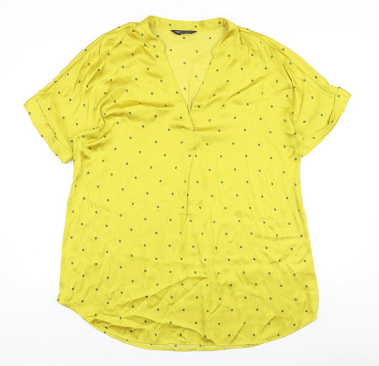 Marks and Spencer Womens Yellow Geometric Polyester Tunic Blouse Size 14 V-Neck