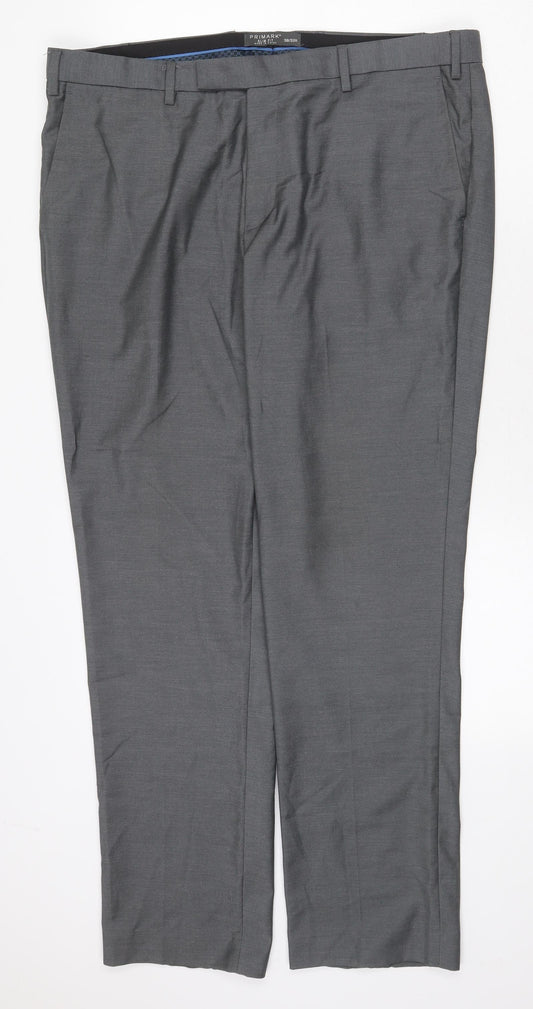 Primark Mens Grey Polyester Trousers Size 38 in Regular Zip