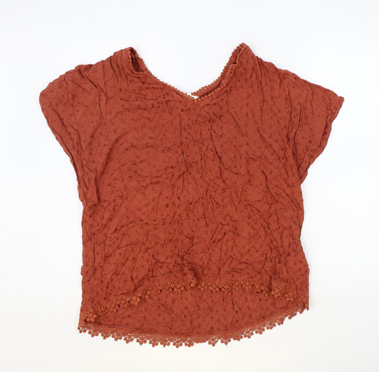 Falmer Heritage Womens Orange Geometric Viscose Basic T-Shirt Size 18 Round Neck - Broderie Anglaise