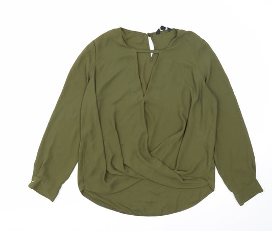 New Look Womens Green Polyester Basic Blouse Size 10 V-Neck