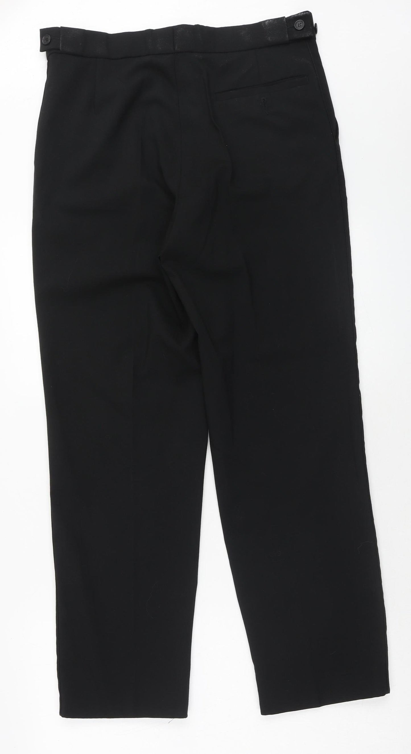 Preworn Mens Black Polyester Trousers Size 32 in Regular Hook & Eye