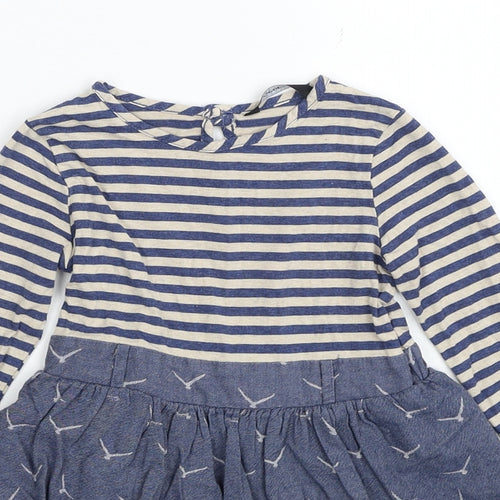 George Girls Blue Striped Viscose Skater Dress Size 2-3 Years Round Neck Button