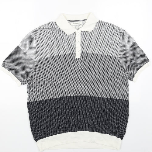 Marks and Spencer Mens Black Colourblock Cotton Polo Size XL Collared Snap