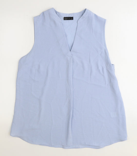 Papaya Womens Blue Polyester Basic Blouse Size 16 V-Neck
