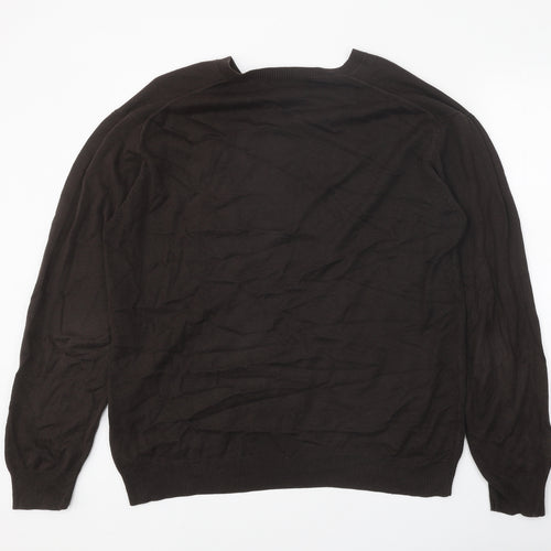 Full Circle Mens Brown V-Neck Cotton Pullover Jumper Size XL