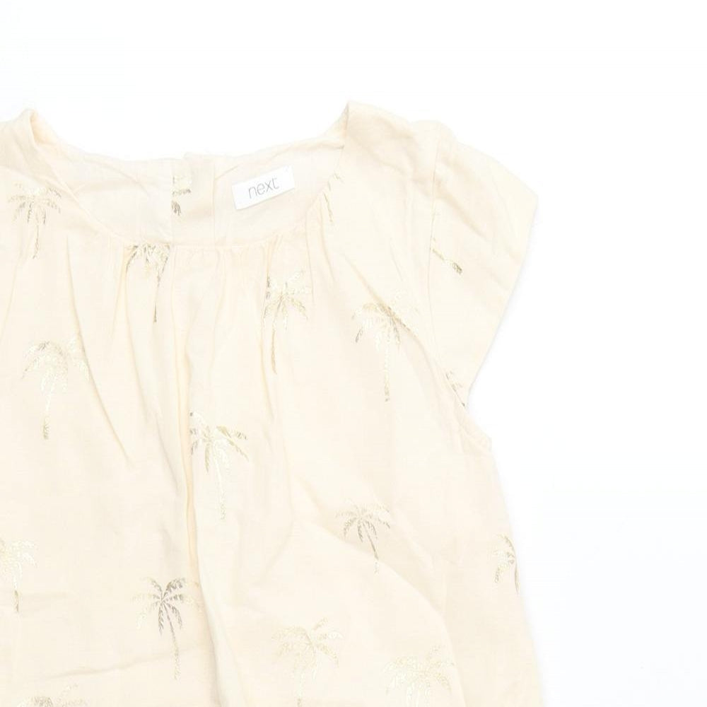 NEXT Girls Yellow 100% Cotton A-Line Size 7 Years Round Neck Button - Palm Tree