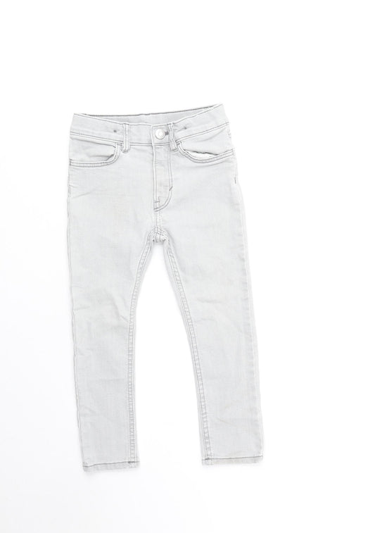 Preworn Girls Grey Cotton Skinny Jeans Size 3-4 Years Regular Zip