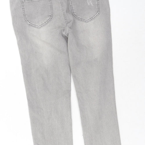 Denim & Co. Boys Grey Cotton Skinny Jeans Size 11-12 Years Regular Button - Distressed