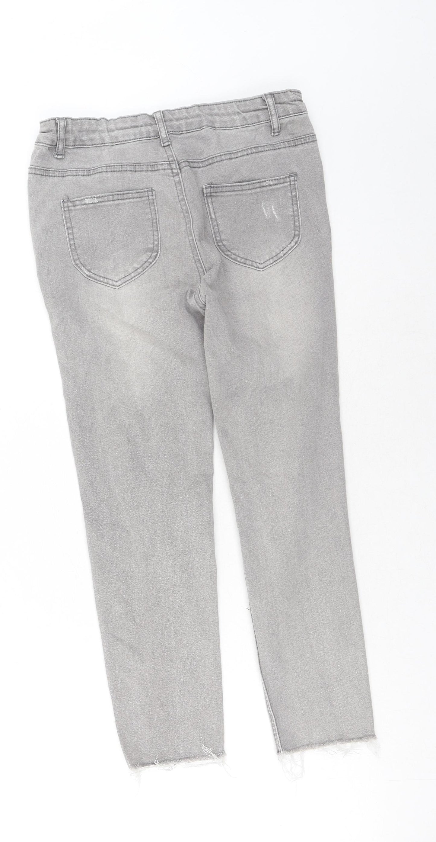 Denim & Co. Boys Grey Cotton Skinny Jeans Size 11-12 Years Regular Button - Distressed