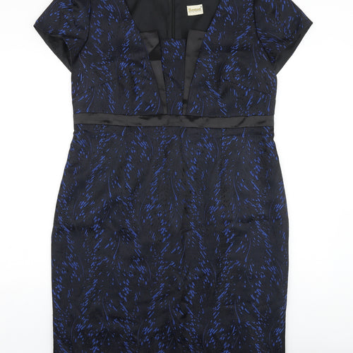 Roman Originals Womens Black Geometric Polyester Pencil Dress Size 16 Square Neck Zip