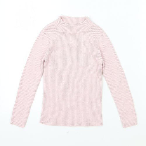 F&F Girls Pink Mock Neck Polyester Pullover Jumper Size 6-7 Years Pullover