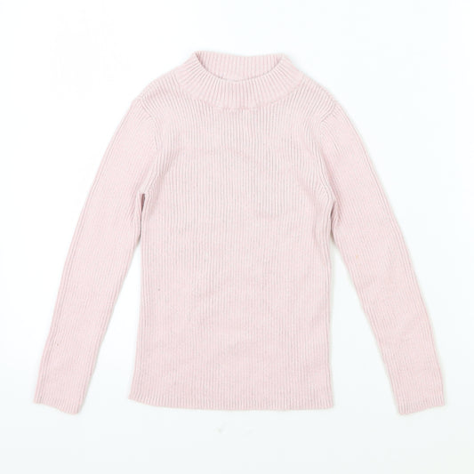 F&F Girls Pink Mock Neck Polyester Pullover Jumper Size 6-7 Years Pullover
