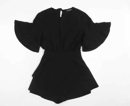 PRETTYLITTLETHING Womens Black Polyester Playsuit One-Piece Size 8 Zip