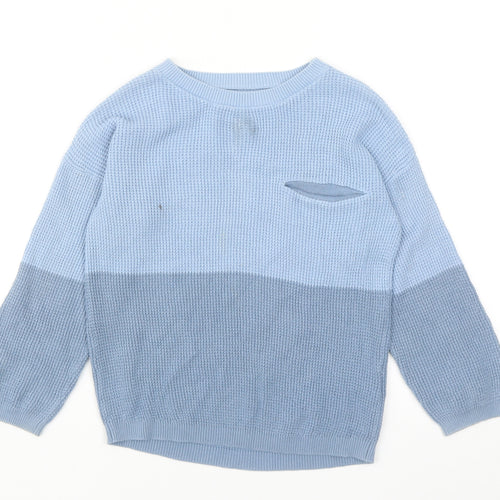 George Boys Blue Boat Neck Colourblock Cotton Pullover Jumper Size 5-6 Years Pullover