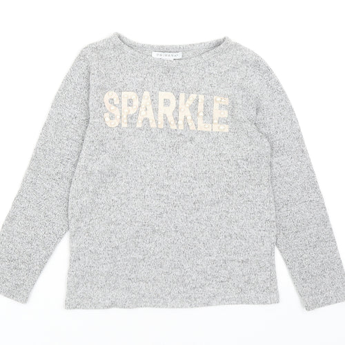 Primark Girls Grey Round Neck Acrylic Pullover Jumper Size 6-7 Years Pullover - Sparkle