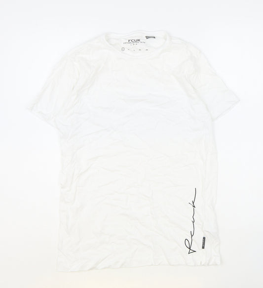 FCUK Mens White Cotton T-Shirt Size S Round Neck