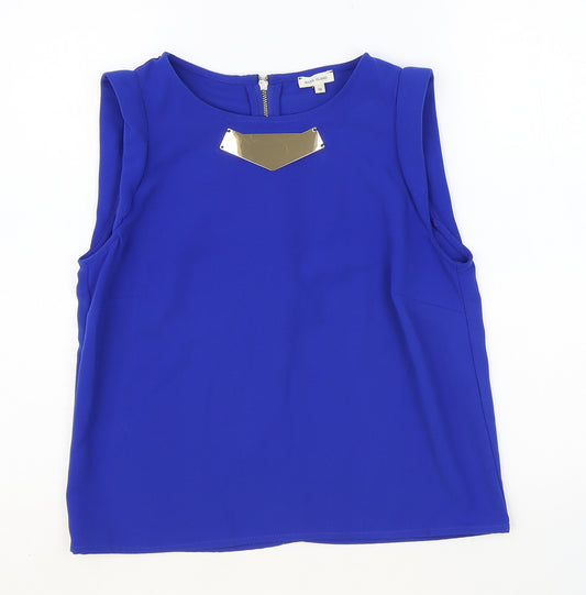 River Island Womens Blue Polyester Basic Blouse Size 10 Boat Neck