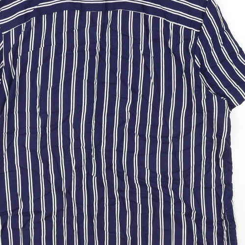New Look Mens Blue Striped Viscose Button-Up Size XL Collared Button