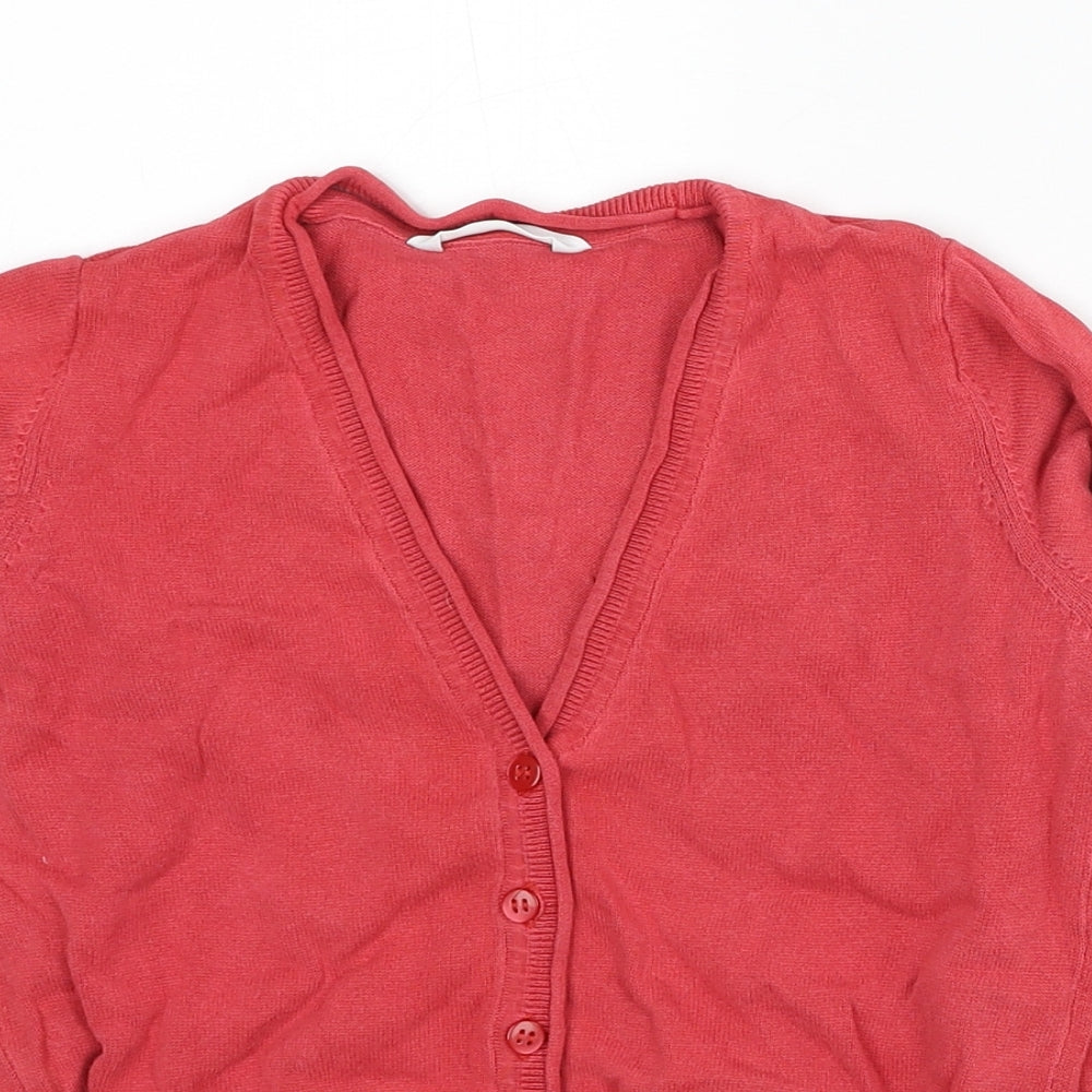 Marks and Spencer Girls Red V-Neck Cotton Cardigan Jumper Size 8-9 Years Button