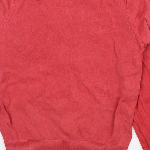 Marks and Spencer Girls Red V-Neck Cotton Cardigan Jumper Size 8-9 Years Button