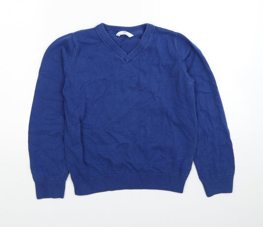 Marks and Spencer Boys Blue V-Neck Cotton Pullover Jumper Size 9-10 Years Pullover