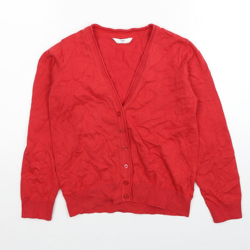 Marks and Spencer Boys Red V-Neck Cotton Cardigan Jumper Size 8-9 Years Button
