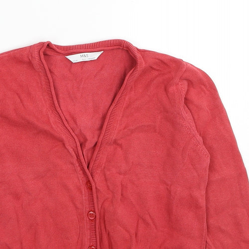 Marks and Spencer Girls Red Cotton Cardigan Sweatshirt Size 8-9 Years Button