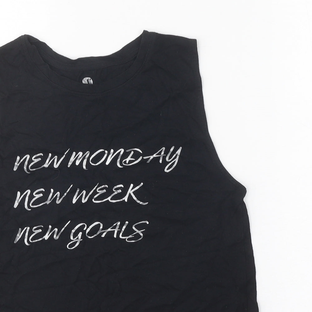 New Look Womens Black Cotton Basic Tank Size 6 Scoop Neck Pullover - Motivation Slogan