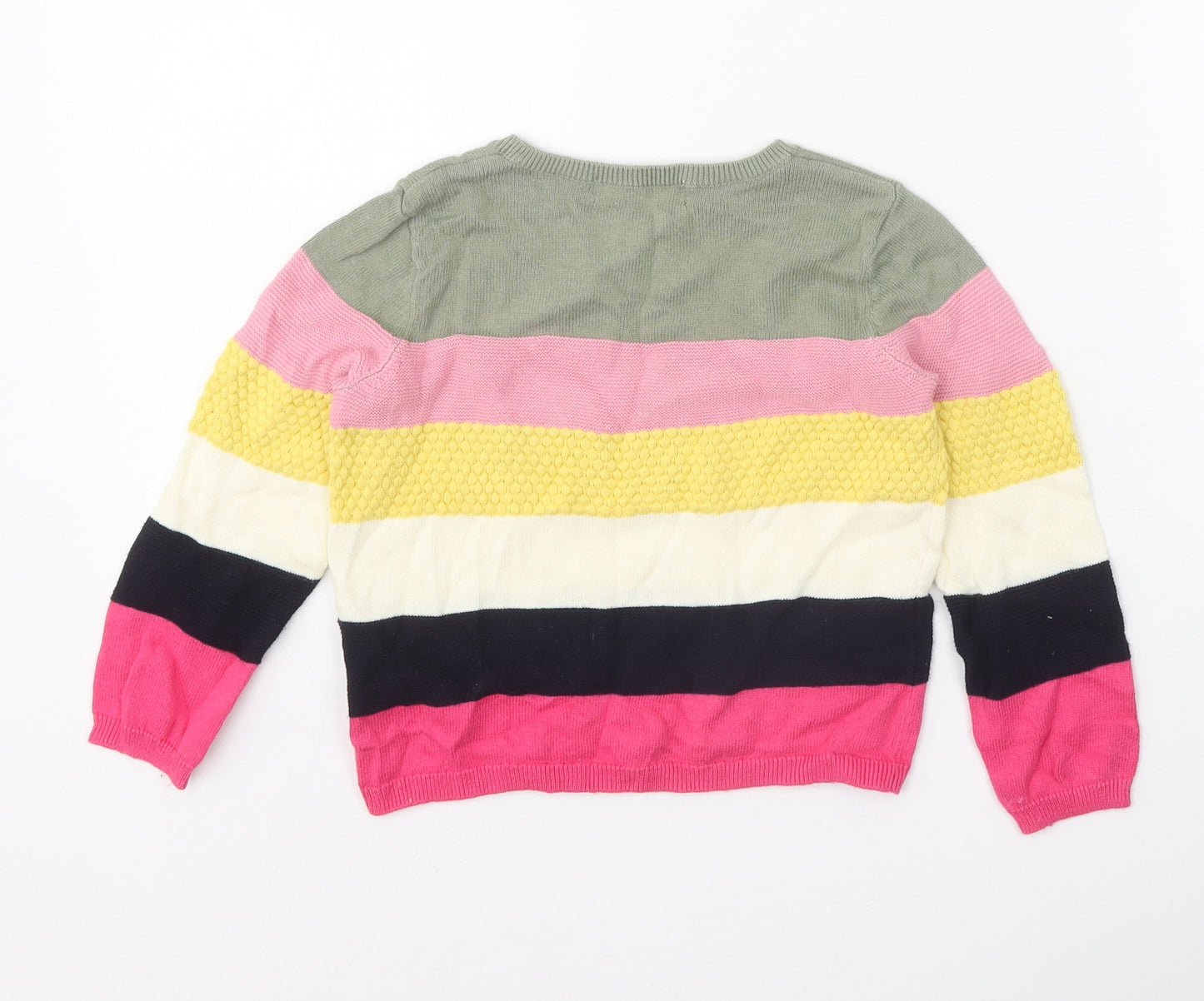H&M Girls Multicoloured Round Neck Colourblock 100% Cotton Pullover Jumper Size 2-3 Years Pullover