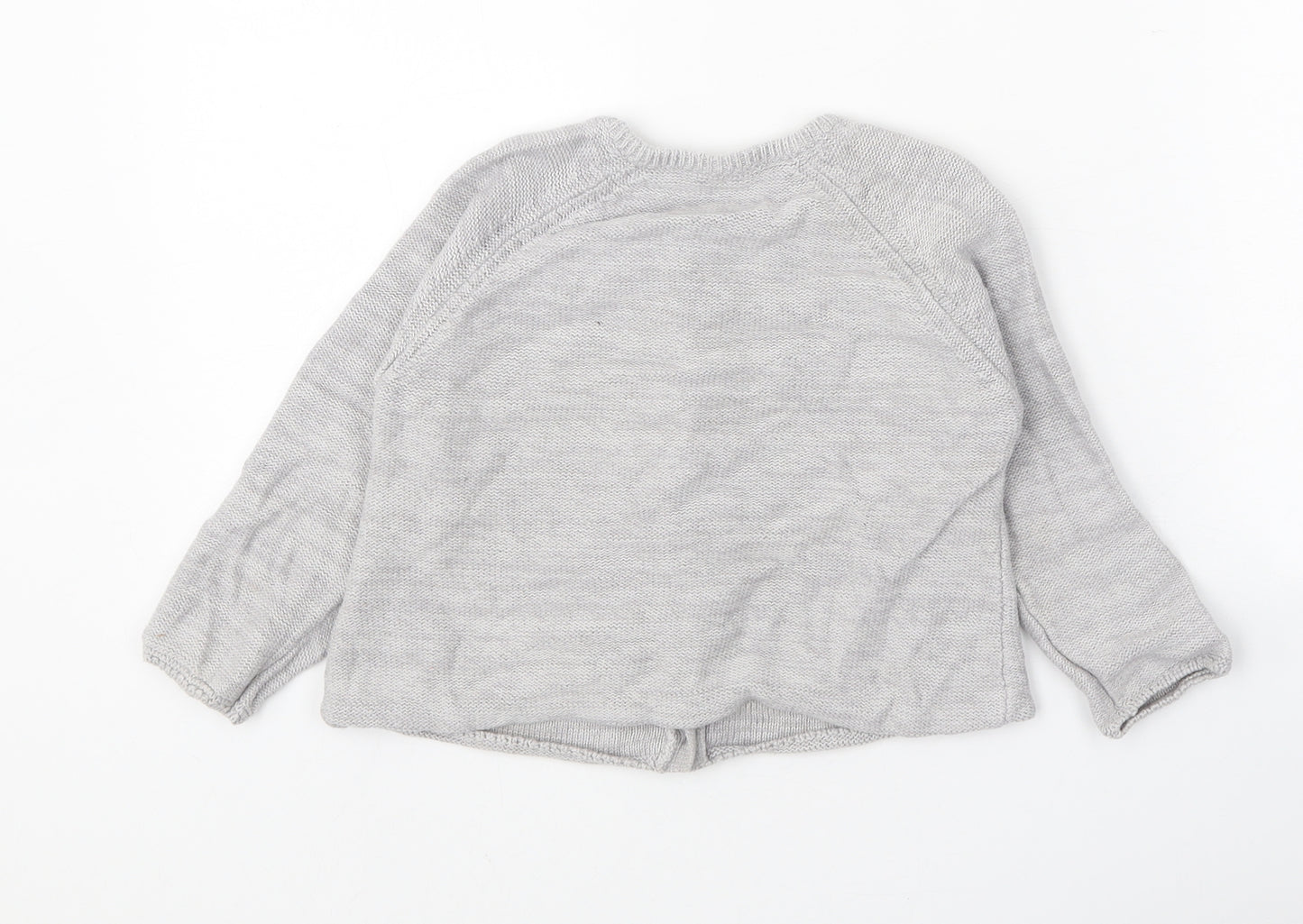 Little Kids Girls Grey Round Neck 100% Cotton Cardigan Jumper Size 3-4 Years Button - Dog Detail