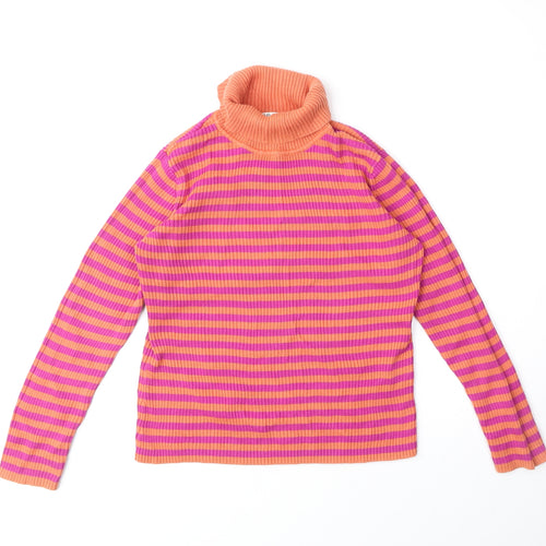 George Girls Pink Roll Neck Striped 100% Cotton Pullover Jumper Size 8-9 Years Pullover