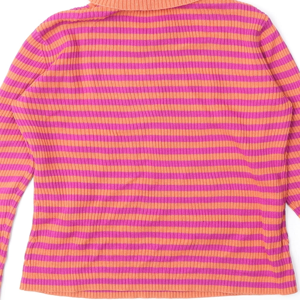 George Girls Pink Roll Neck Striped 100% Cotton Pullover Jumper Size 8-9 Years Pullover