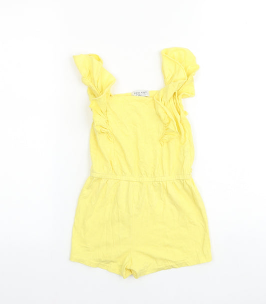 Primark Girls Yellow 100% Cotton Jumpsuit One-Piece Size 3-4 Years Pullover