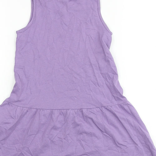 H&M Girls Purple 100% Cotton T-Shirt Dress Size 3-4 Years Round Neck Pullover - Floral